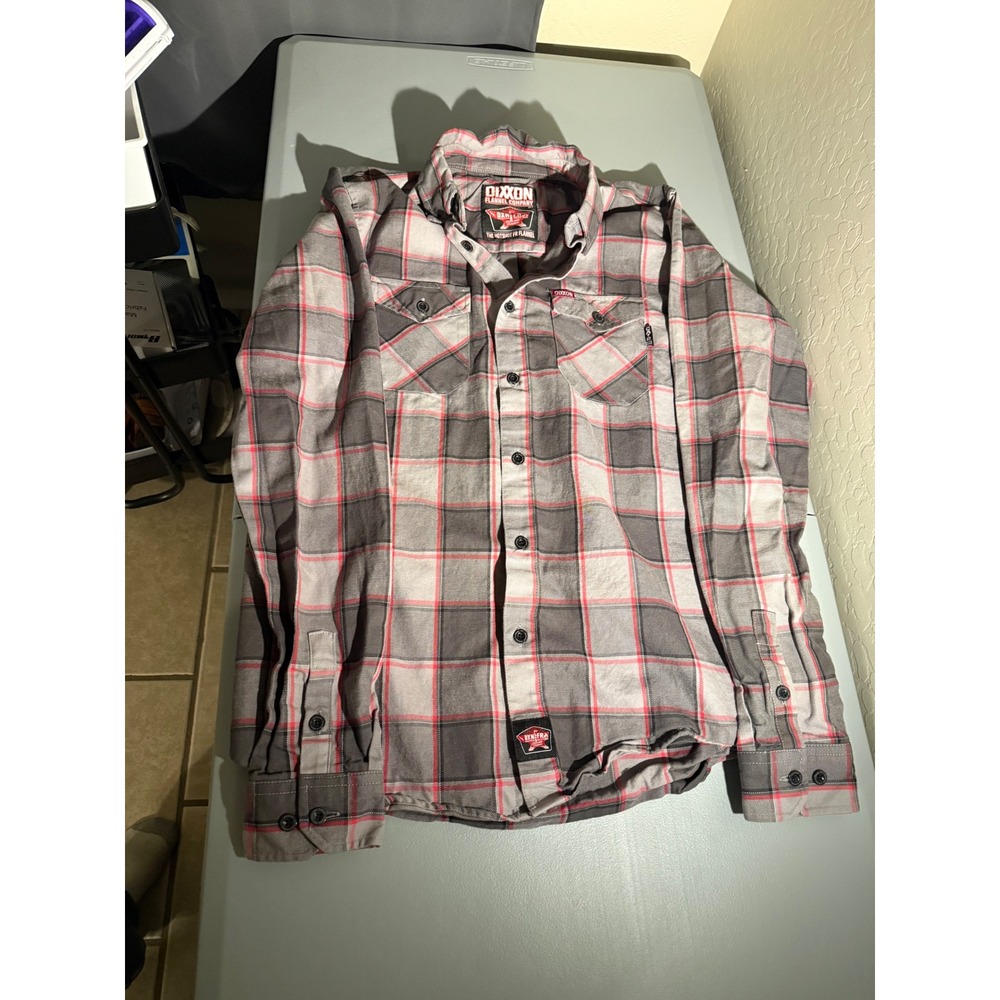 Dixxon Flannel Co The Hotshot FR Flame Resistant Plaid Shirt Gray Red Mens LT